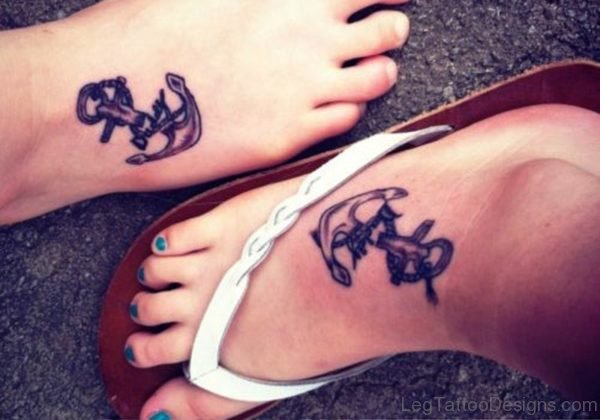 Black Anchors Tattoos On Feet