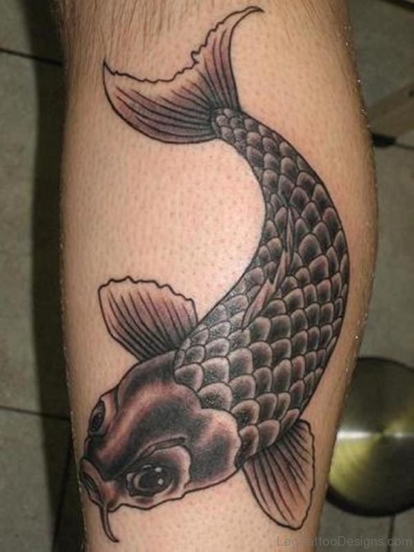 Black And Gray Koi Fish Tattoo