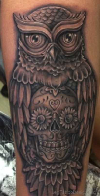 Black And Grey Owl Tattoo