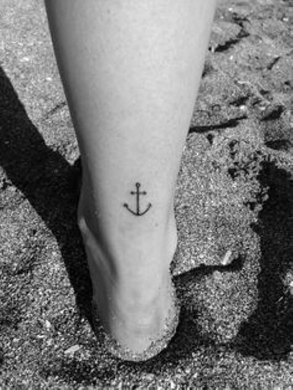 Black And White Anchor Tattoo On Ankle