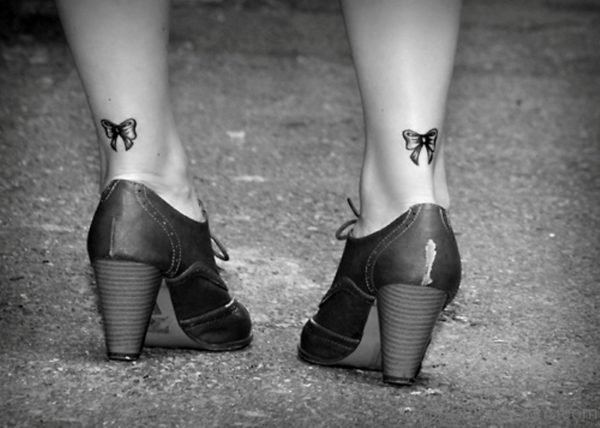 Black And White Bow Ankle Tattoo