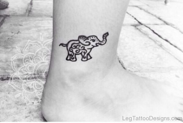 Black And White Elephant Tattoo On Leg
