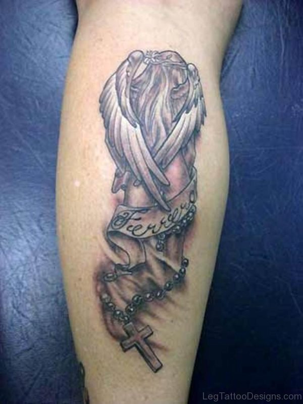 Black Angel Tattoo Design On Leg