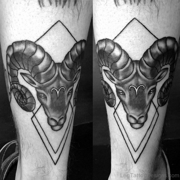 Black Aries Tattoo On Leg