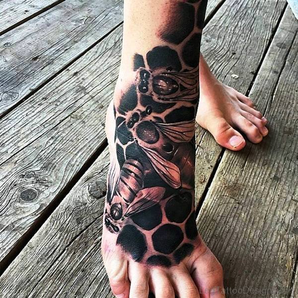 Black Bees Tattoo On Foot