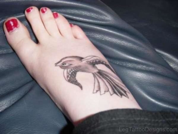 Black Bird Tattoo On Foot 