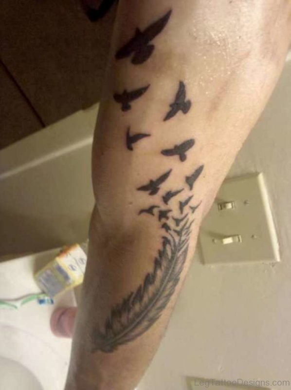 Black Birds And Feather Tattoo