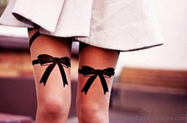 Black Bow Thigh Tattoo