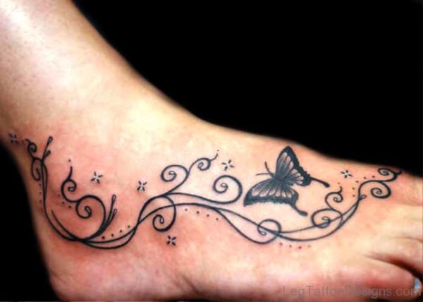 Black Butterfly Tattoo On Foot