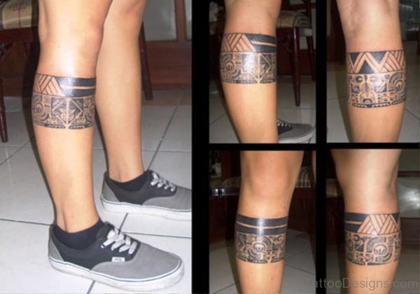 Black Celtic Band Tattoo On Calf