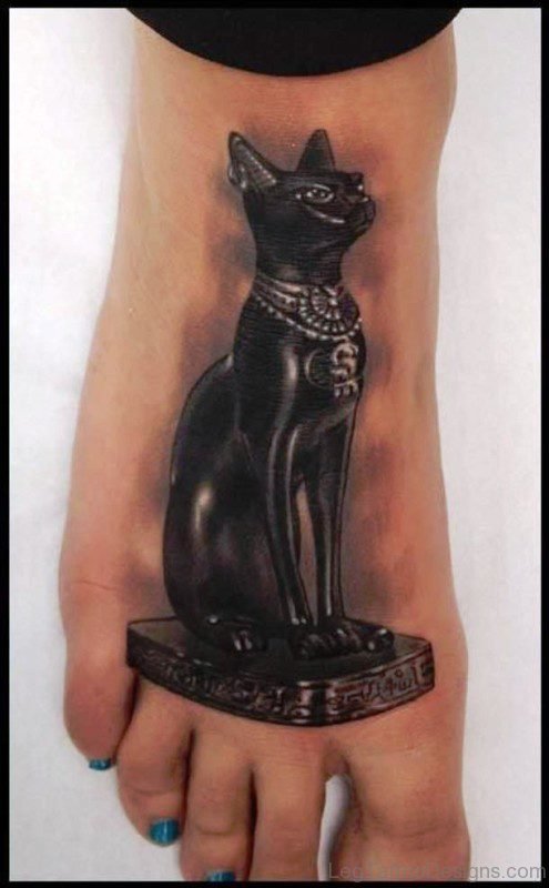 Black Egyptian Cat Tattoo On Foot