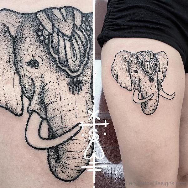 Black Elephant Tattoo On Thigh