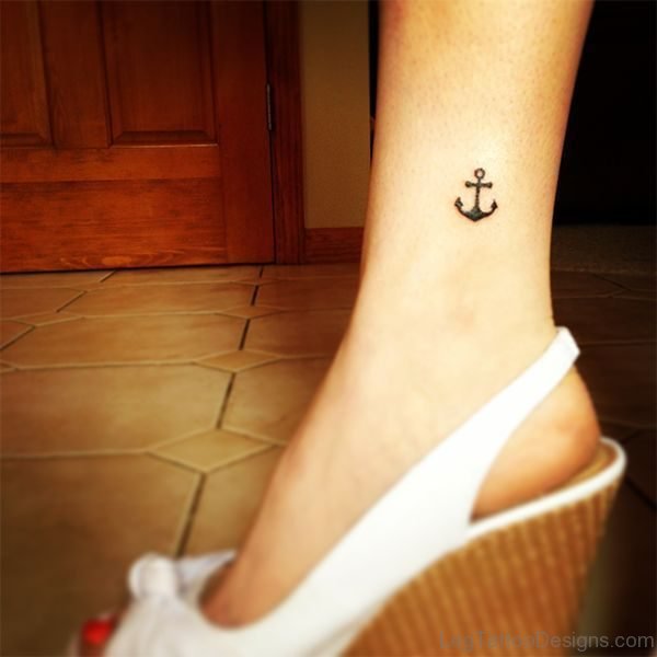 Black Ink Anchor Tattoo On Ankle