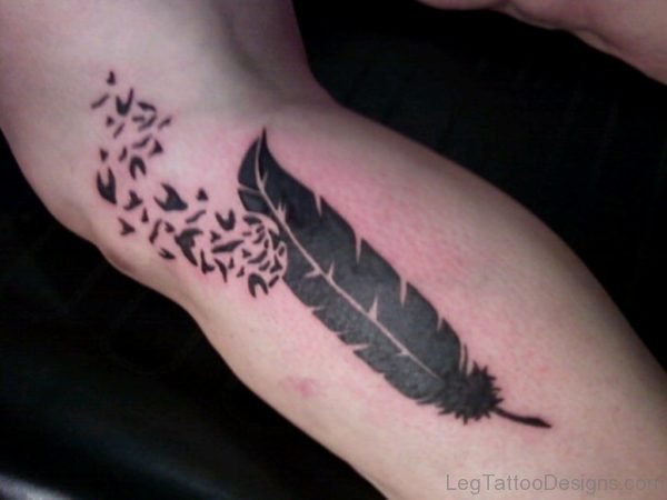 Black Ink Feather Tattoo