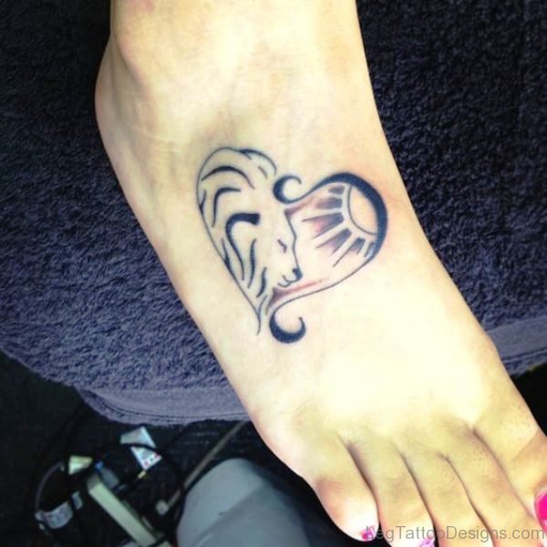 Black Leo Heart Tattoo On Heart