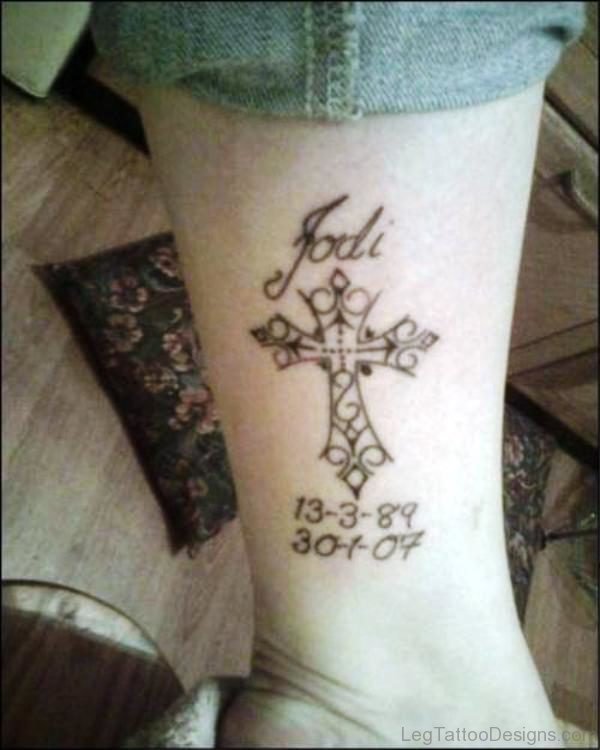 Black Memorial Cross Tattoo Design