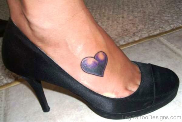 Black Purple Heart Tattoo On Foot