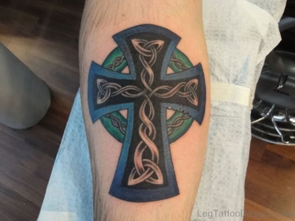 Blue And Black Celtic Cross Tattoo