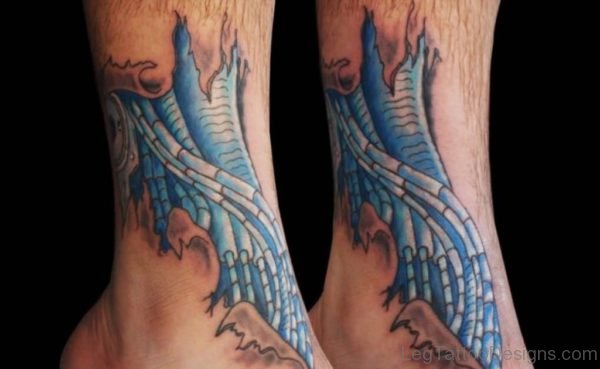 Blue Biomechanical Tattoo Design For Leg