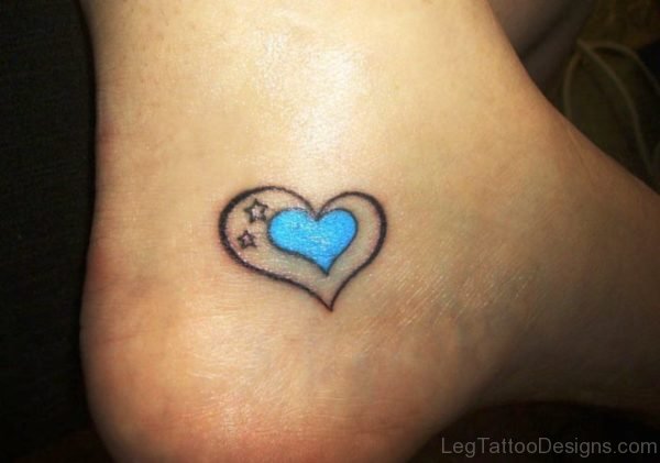 Blue Heart Star Tattoo On Ankle