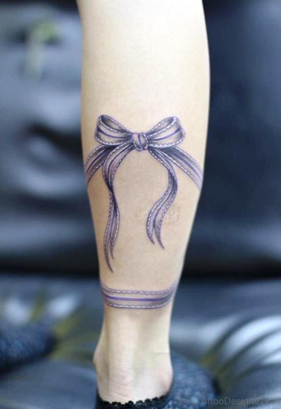 Bow Tattoo On Calf