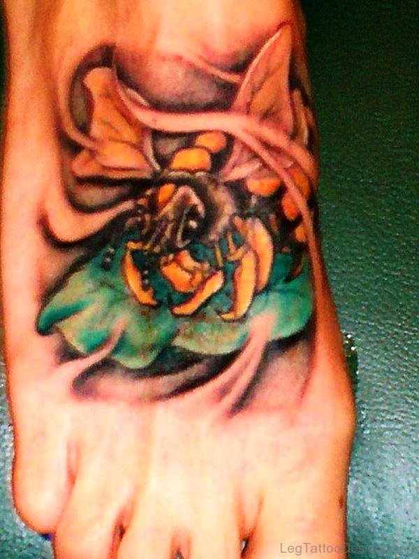 Brilliant Bee Tattoo On Foot