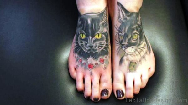 Brilliant Cats Tattoo On Feet