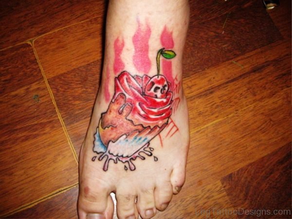 Brilliant Colorful Cupcake Tattoo On Foot