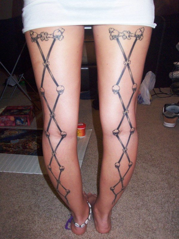 Brilliant Corset Tattoo On Both Legs