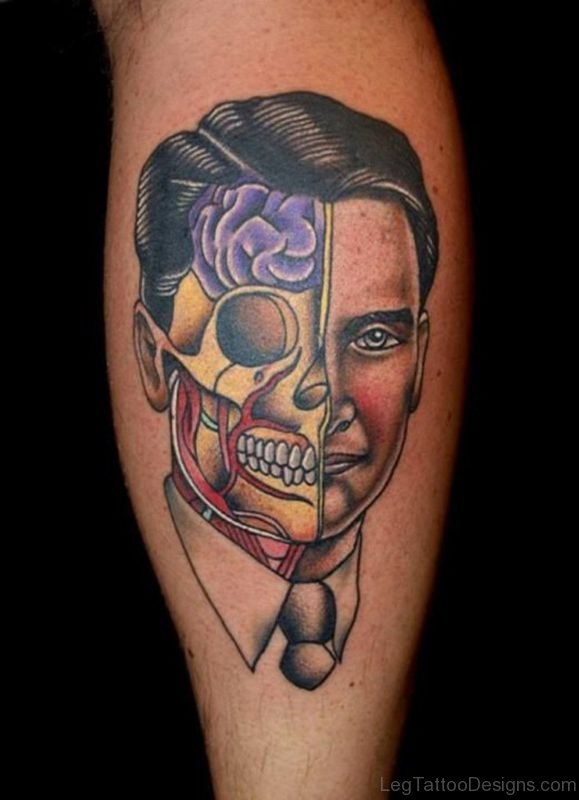 Brilliant Portrait Leg Tattoo