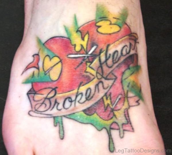 Broken Heart Tattoo On Foot