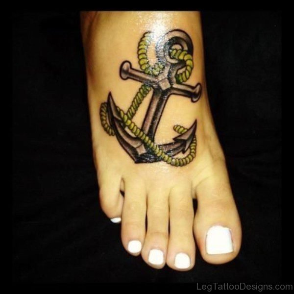 Brown Anchor Foot Tattoo