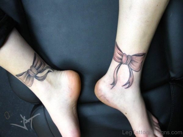 Brown Bow Ankle Tattoo