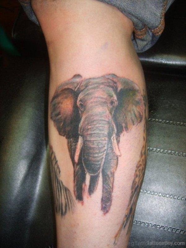 Brown Elephant Tattoo On Leg