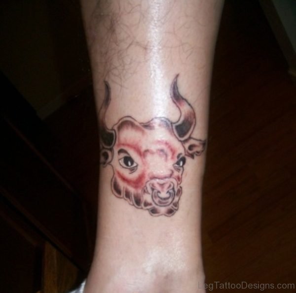 Brown Taurus Tattoo On Ankle