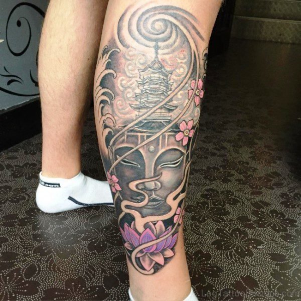 Buddha Tattoo On Calf