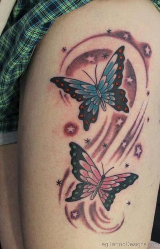 Butterflies Tattoos On Thigh