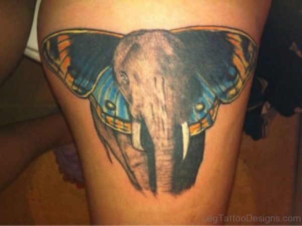 Butterfly Elephant Tattoo on Thigh