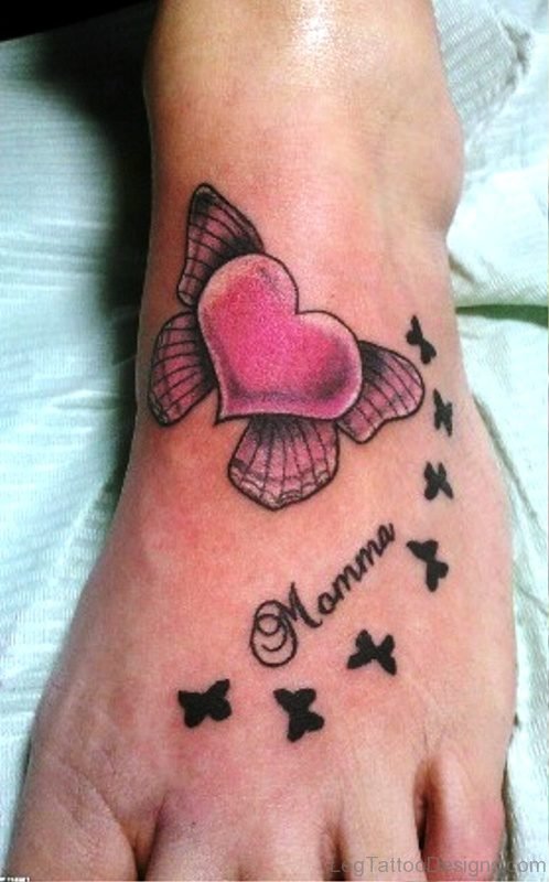 Butterfly Heart Tattoo On Foot
