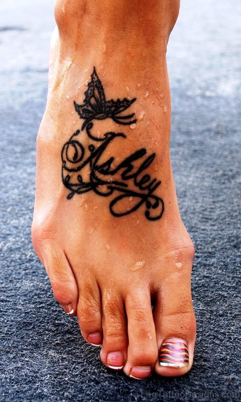 Butterfly Name Tattoo On Foot