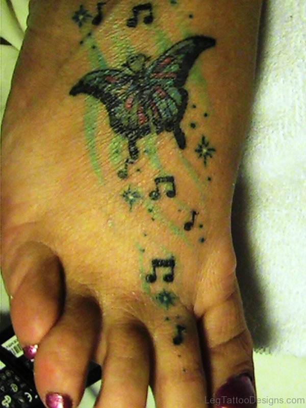 Butterfly Tattoo With Music Design