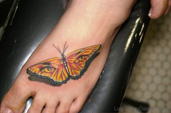 Butterfly With Eyes Tattoo On Foot