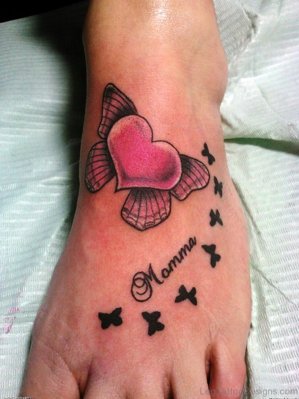 Butterfly With Heart Tattoo On Foot