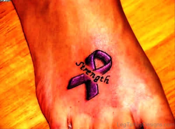 Cancer Ribbon Tattoo With Strength