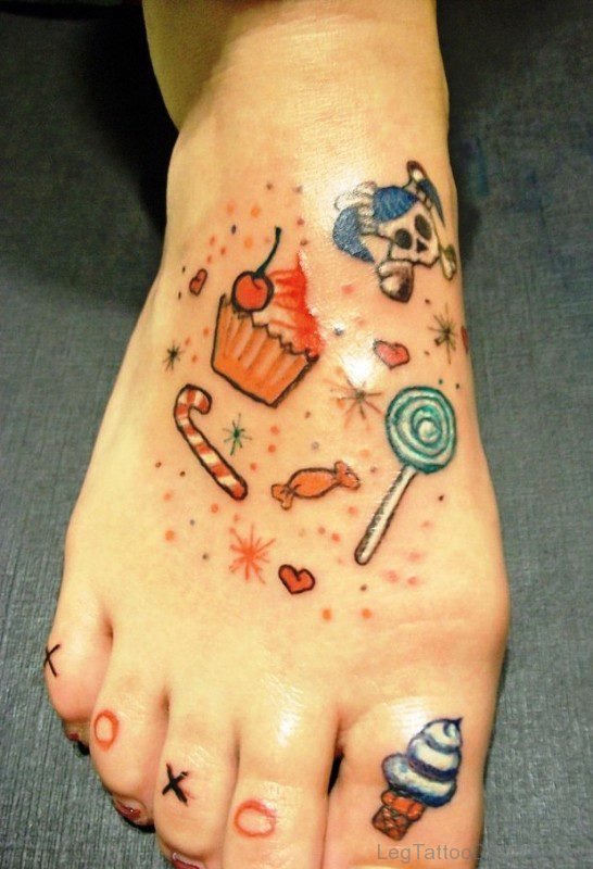 Candy With Cupcake And Skull Tattoo