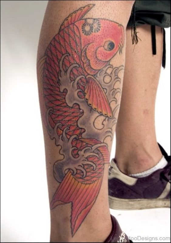 Carp Fish Tattoo On Leg