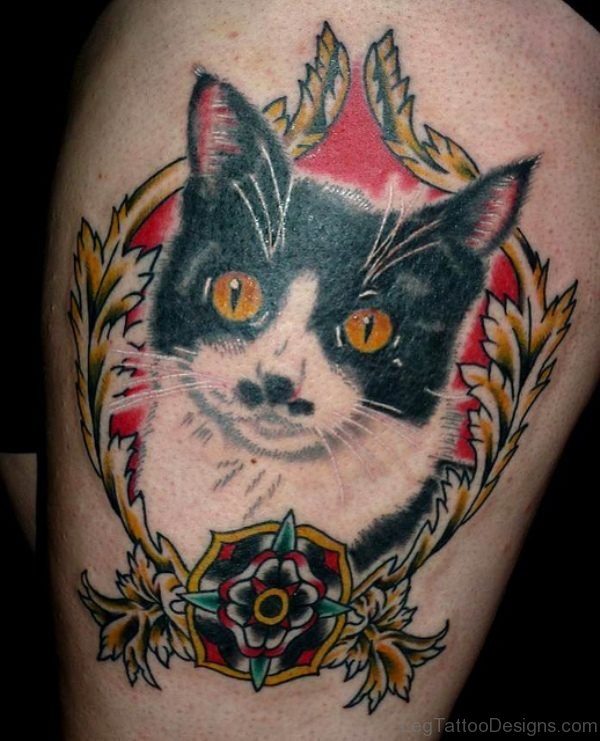 Cat Frame Tattoo On Thigh