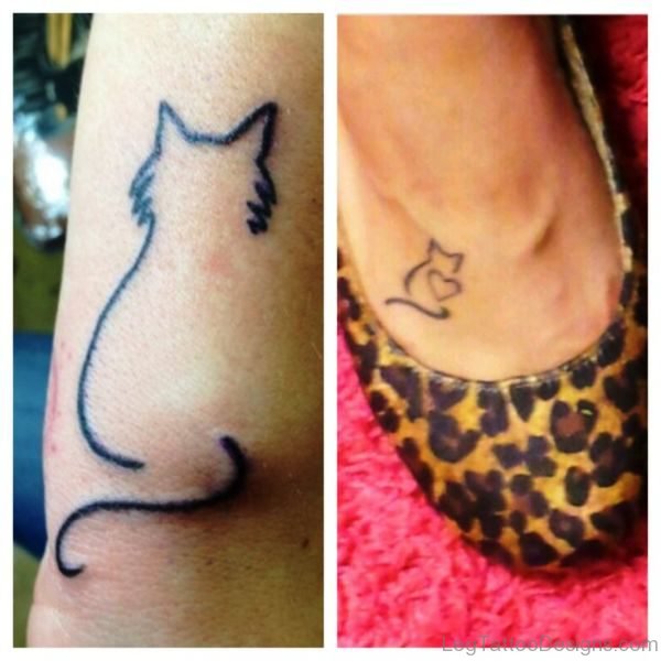 Cat Outline Tattoo On Feet