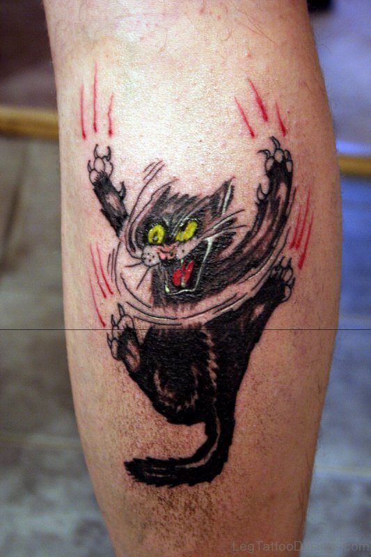 Cat Paw Sacratche Tattoo On Leg