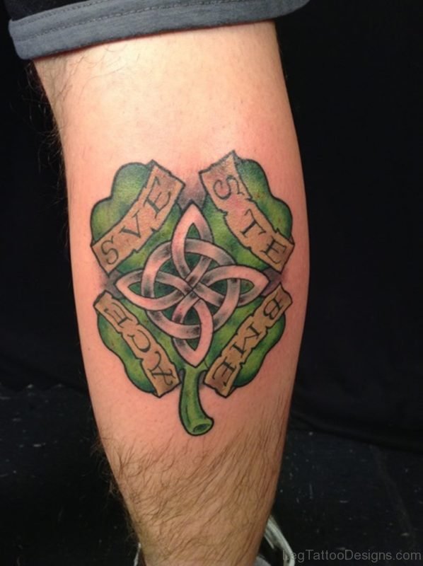 Celtic Clover Leg Tattoo For Men